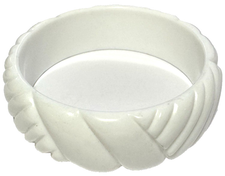 Vintage Jewelry Bracelet Chunky White Bangle Textured Lucite Bold 22