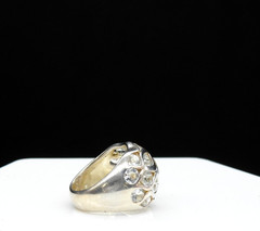 925 Sterling Silver White Topaz Bubble Dome Ring Chunky Statement Sz 6 Jewelry