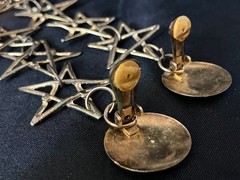 Vintage Shoulder Duster Earrings Gold Tone Open Star Link Dangles 6″ Clip On