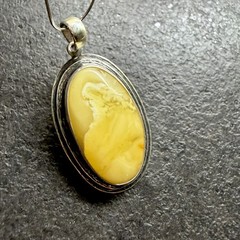 Silver landscape Whole Stone natural Amber Pendant 9.8g