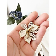 1960s Flower Brooch White Yellow Enamel Filigree Vintage Floral Pin