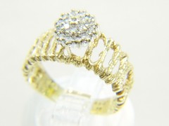 Beautiful Brutalist 14 K Gold Twig 19 Diamond Double Halo Sz 6.5 Cocktail Ring