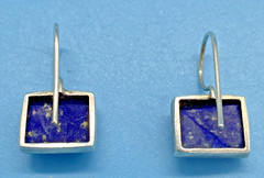 Nice Square Faux Lapis French Wire Drop Earrings Silver-Tone Square Shape VTG