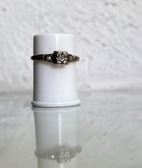 Vintage 1940s Engagement Ring 10K Natural Diamond Illusion Box Setting