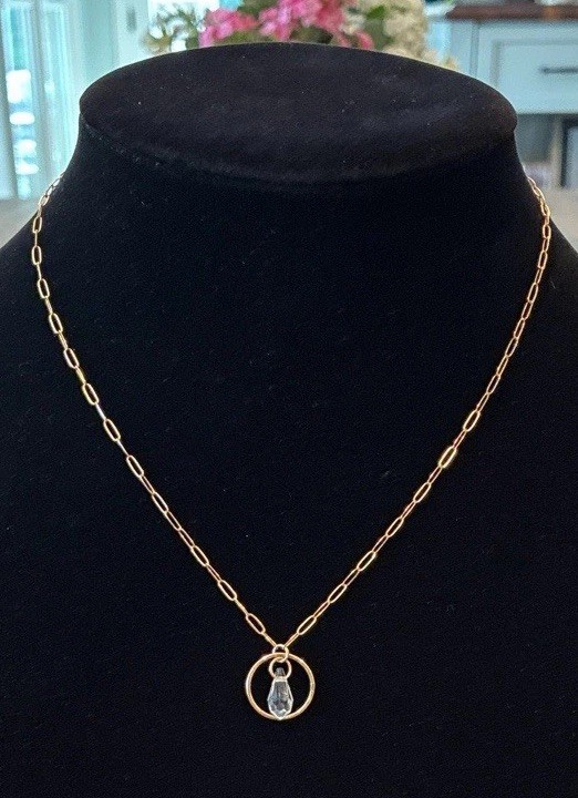 Vintage 1/20 14K Gold Filled Paperclip Chain Necklace with Crystal Drop Dainty