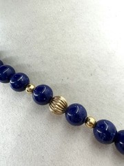 Navy Blue & Gold Tone Beaded Necklace W/ Speckles VTG