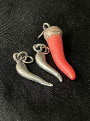 Vintage Red Coral Silver Cornicello Charms Lot 3 Lucky Italian Horn Amulets