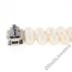 Vintage 18k Gold 2.25ctw Sapphire Textured Clasp 4 Row Excellent Pearl Bracelet