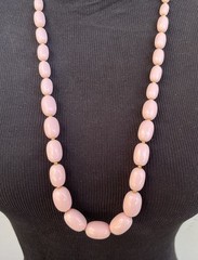 Vintage Necklace 1970’s Pink Lucite Beads, Graduated, Gold-toned Spacers 29 In