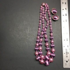 Necklace Earrings Set Vintage Light Purple Gold Moonstone Push Clasp Clip On