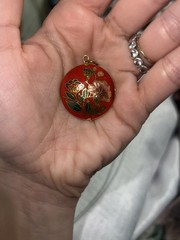 Lot of 2 Vintage Cloisonne Enamel Pendants Heart & Floral Charm Chinese