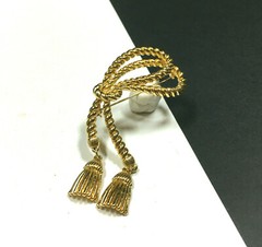 Vintage ICONIC Knotted Rope TASSEL Brooch Nautical Gold PL Dangle R191i
