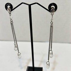 Vintage Womens Dangle Drop Beaded Chain Rhinstone Earrings 3″ Long