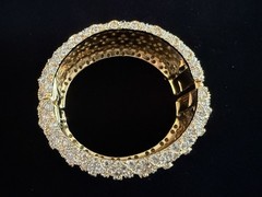 JOSEPH MAZER (JOMAZ) Couture Rhinestone & Sapphire Crystal Hinged Cuff Bracelet