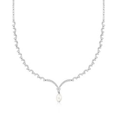 Vint 10×7.5mm Cult Prl Drop Ncklc w Diamonds in 18k White Gold 17 inches