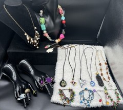 Lots of Vintage Art Glass, Resin, Silver Tone, And Wood Carved Jewelry21pc
