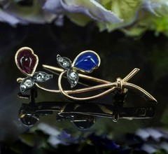 Antique FABERGE 56 Gold 14K Sapphire Almandine Brooch OSKAR PIHL circa 1890