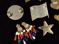 Vintage Patriotic & Military Themed Jewelry Pins Brooches Earring 9pc Estate Lot