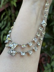 Antique Sterling Silver Prong Set Silver Backed Georgian Paste Necklace 15.5 In.