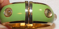 Vintage Francesca Romana Diana Enamel Rutilated Quartz Cabochon Clamper Bangle