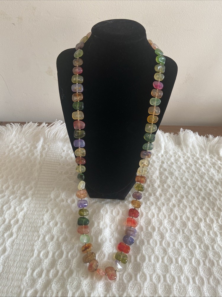 Vintage 1970s 1980s Multi Color Lucite Pebble Nugget Rainbow Necklace 30″ 45g