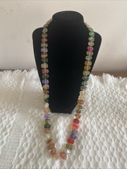Vintage 1970s 1980s Multi Color Lucite Pebble Nugget Rainbow Necklace 30″ 45g
