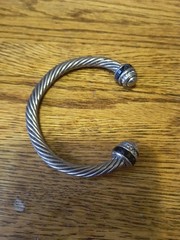 DY Inspired Costume Cuff Bracelet 5/16” Cable Silver Tone. 3” Wide x 2-5/8”