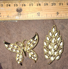 set 2 Vintage 1970s Gerry’s White Enamel butterfly & Leaf Gold Tone Brooch