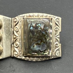 Mexico 925 Sterling Silver Abalone Inlay Panel Link Bracelet w/”Eagle & 3″ Stamp