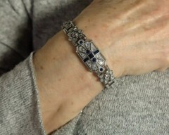 Art Deco Round Cut Moissanite & Sapphire Engagement 925 Sterling SIlver Bracelet
