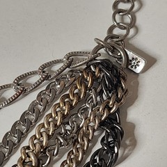 GS Signed Vintage Multi Strand Chain Bracelet Pendant Silver Tone 9″ Rhinestones