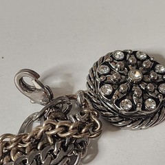 GS Signed Vintage Multi Strand Chain Bracelet Pendant Silver Tone 9″ Rhinestones