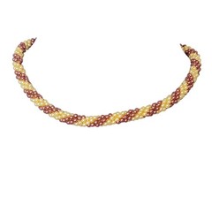 Vintage 60s Beaded Necklace Women Jewelry Gold Pink Peach Beads Formal 17 inch