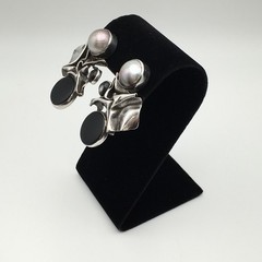 22g Vintage Sterling Silver Black Onyx & Pearl Earrings Marked Sterling #69
