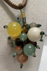 Vintage Jade Grape Necklace Cluster Beads gem stone mix On Long cord Multi Color