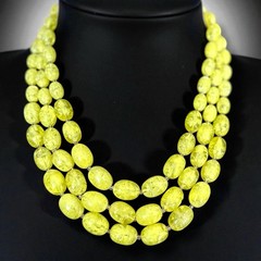 Austria Lucite Bead Necklace Yellow Multi Strand Mid Century Vintage Bib 18 Inch