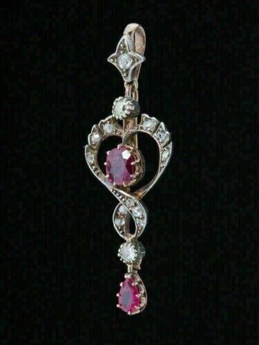 Pendant 14K Rose Gold Plated 18 Free Cable Chain Pear & Oval Lab Created Ruby