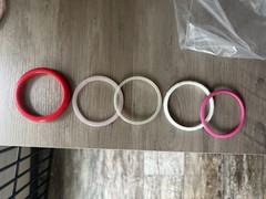 vintage colorful plastic lucite bangle bracelets. Pink , red and white
