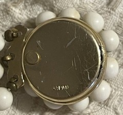 Vintage Costume Jewelry Set Bracelet Clip On Earrings White Beaded Japan Retro