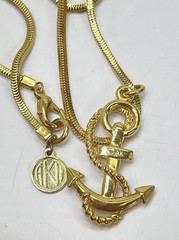 Vintage Anne Klein AK Gold Tone Nautical Anchor Pendant Snake Chain Necklace