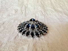 Weiss Large Round Domed Blue & Clear Rhinestones Statement Brooch Gorgeous