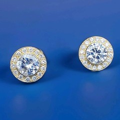 Original EARTH MINED DIAMOND Deco Bezel set Halo Studs Earrings SOLID 18K GOLD
