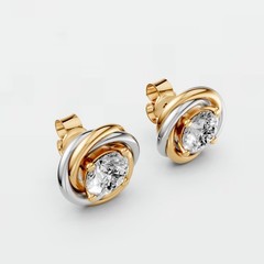 14K Two Tone Gold Lab Grown Diamond Classic Prong Set Minimalist Stud Earrings