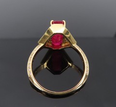 GIA Certified 3.79ct Step Cut Ruby 0.41ct Diamond 18K Yellow Gold Ring Size 7.5