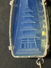 Vintage Japan Silver Pagoda Reverse Carved Opaline Glass Necklace