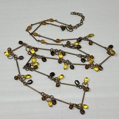 Designer Glass Bead Necklace Brown Yellow Cluster Briolette Station Aera Long