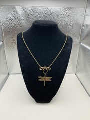 Vintage Style Antiqued Bronze Tone Art Nouveau Dragonfly Elegant 18 in Necklace