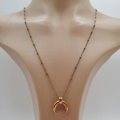 VTG 925 Vermeil Crescent Horn Pendant Necklace 22in Sterling Silver Bead Chain