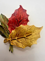 Vintage Tona Leaf Brooch Large 3” Fall Colors Leaves Autumn Enamel Statement Pin