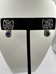 Vintage Sterling Screwback Rainbow Iris Crystal Rhinestone Earrings Antique